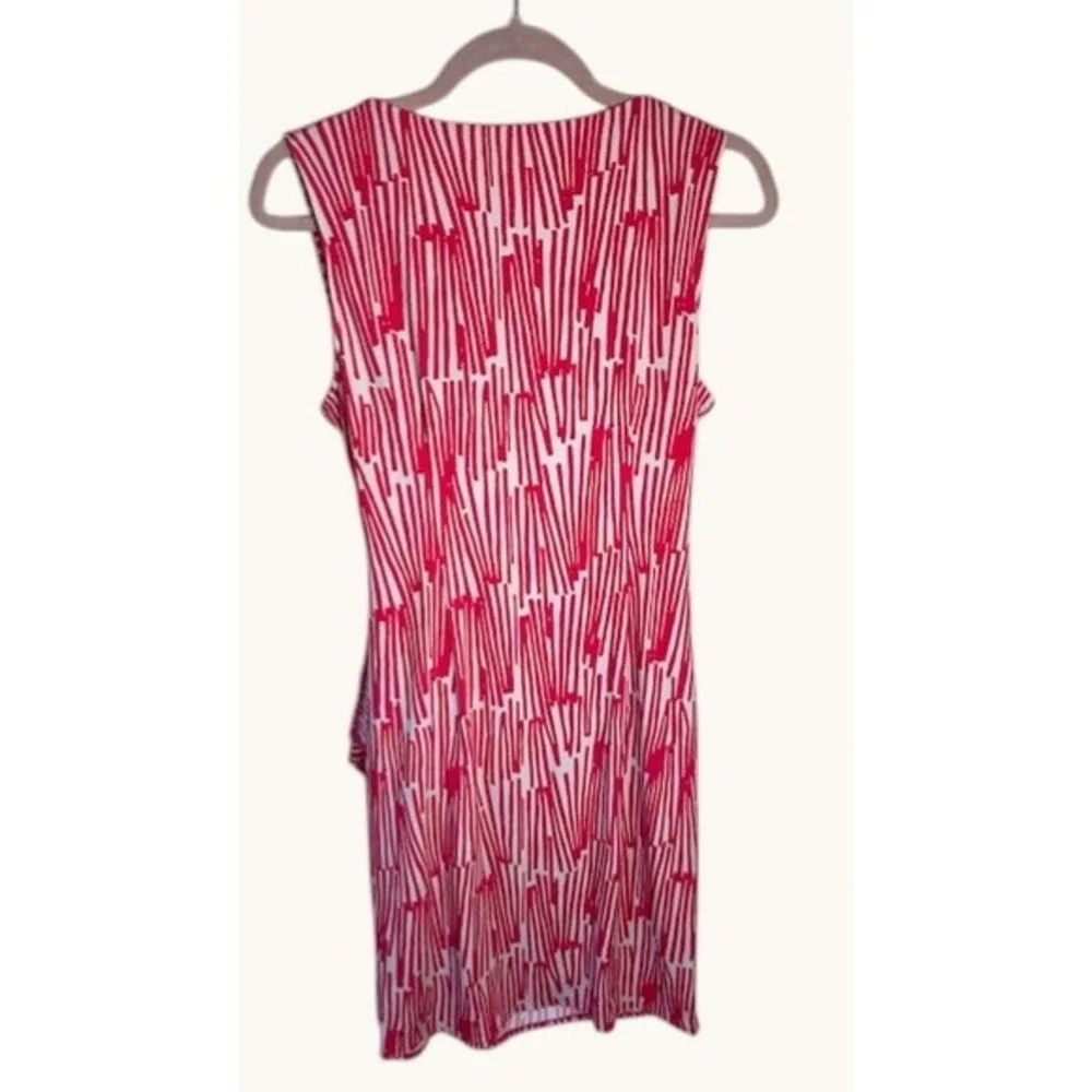 New York Company Pink‎ White Abstract Print Ruched V-Neck Sheath Dress Medium